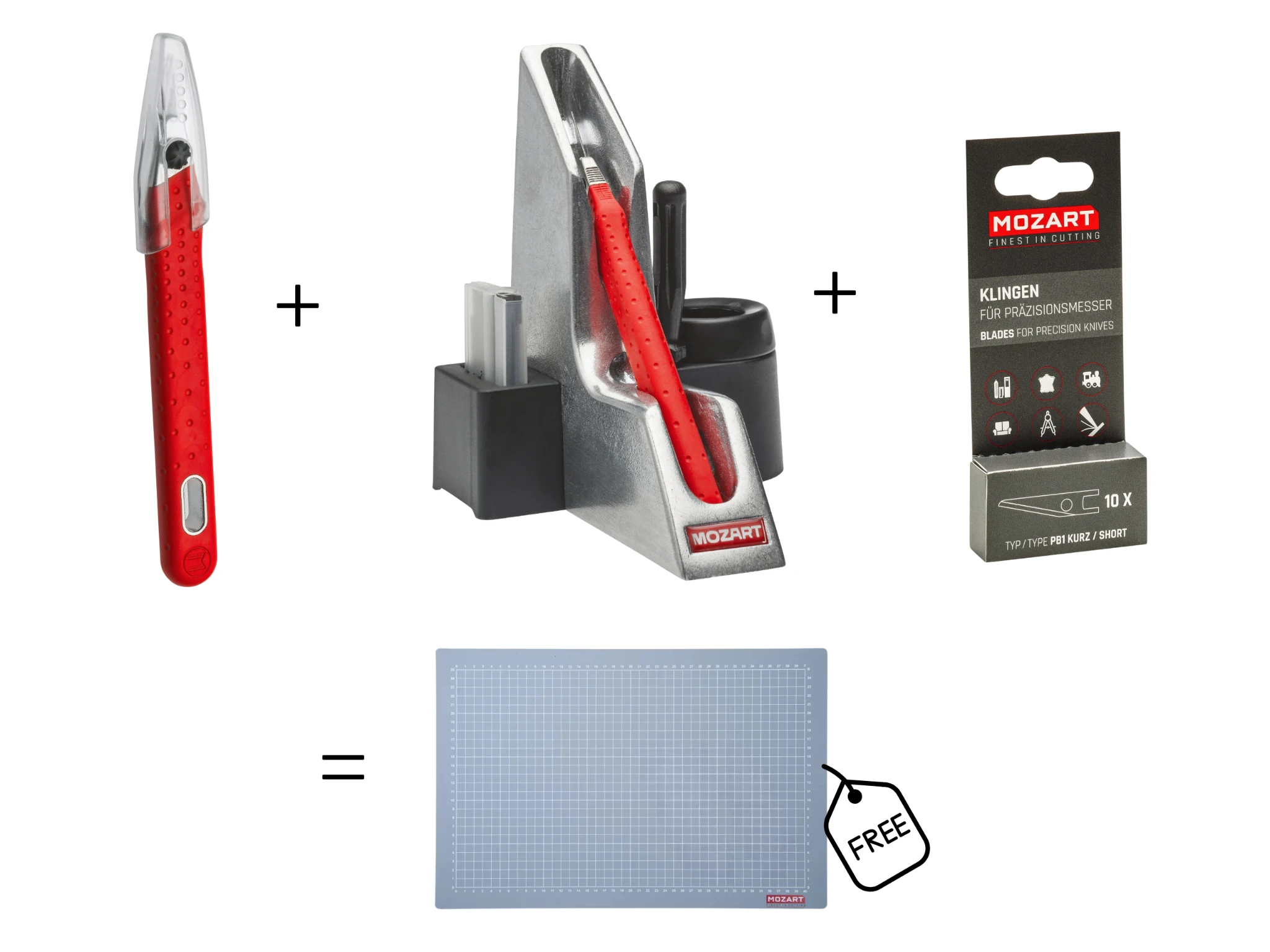 MOZART Cutting Station Set (Präzisionsmesser P1T + Workstation + 10 kurze Klingen + Schneidmatte gratis)