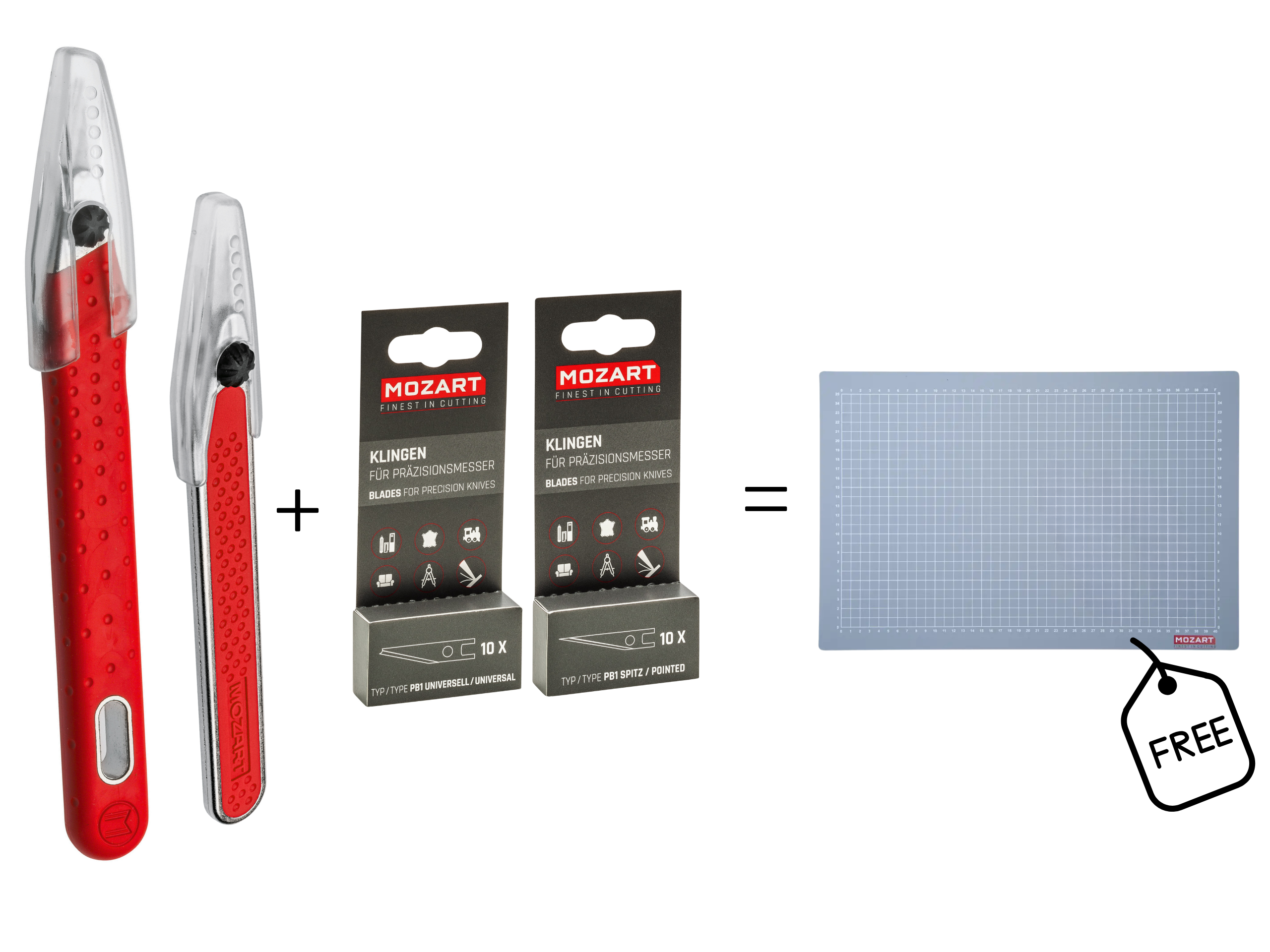 MOZART-Bundle 1 (Präzisionsmesser P1T und P2T + 20 Klingen + Schneidmatte gratis)
