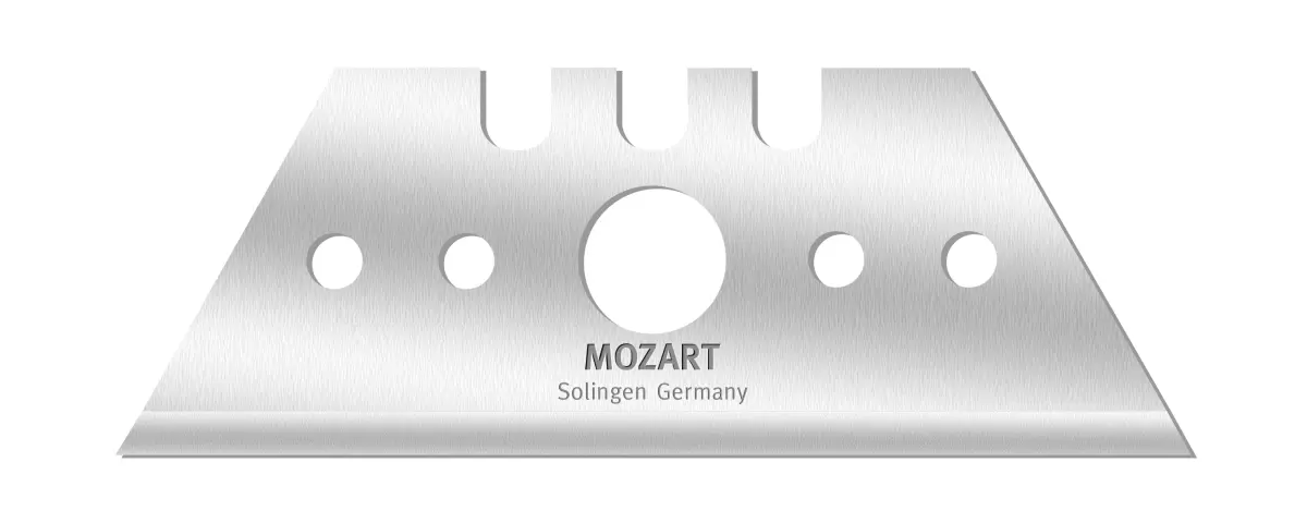 10 Trapezklingen 53 mm mit Mittelloch, aus hochlegiertem Kohlenstoffstahl 10 Trapezklingen 53 mm mit Mittelloch, aus hochlegiertem Kohlenstoffstahl