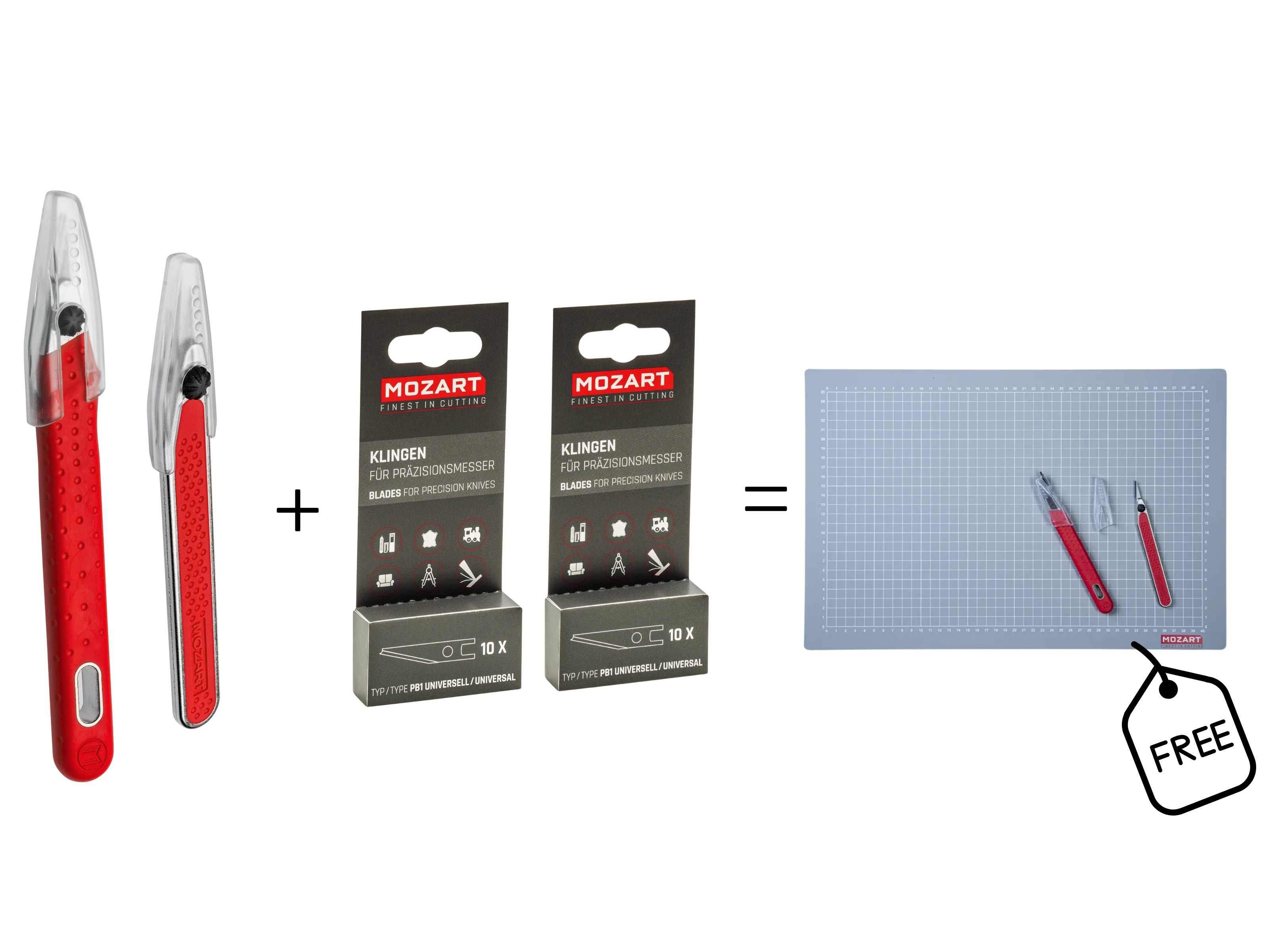 MOZART-Bundle 1 (Präzisionsmesser P1T und P2T + 20 Klingen + Schneidmatte gratis)